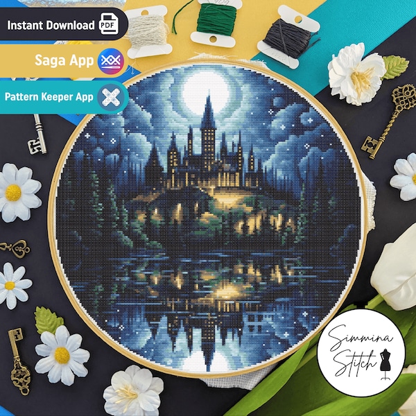 Magical Wizarding Castle Cross Stitch - Potter School - Digital PDF, Instant Download