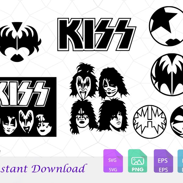 KISS Band Bundle SVG, Kuss SVG, Kuss Band SVG, Kuss SVG Bundle, Kuss Masken svg, Kuss, Rock Band Logo, Instant download, Cricut, Silhouette