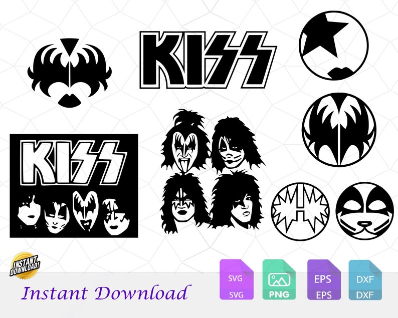 KISS Band Bundle SVG, Kiss SVG, Kiss Band Svg, Kiss Svg Bundle, Kiss masks svg, Kiss, Rock Band Logo, Instant download, cricut, silhouette image 1