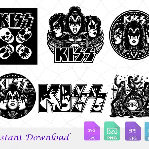 KISS Band bundel SVG, Kiss SVG, Kiss Band Svg, Kiss Svg bundel, Kiss maskers svg, Kiss, Rock Band Logo, Instant download, cricut, silhouet