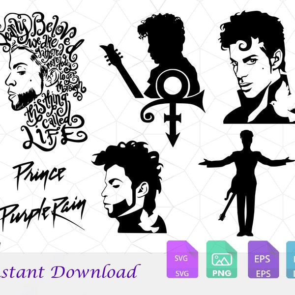 Bundle Prince SVG, Prince SVG, Purple Rain, musique Svg, Purple Rain, quand les colombes pleurent, fichiers de découpe, imprimable, art, svg, eps, dxf, png