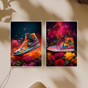 Set of Two Vibrant Floral Air Jordan 1 Prints | Digital Download | Sneaker Wall Art |