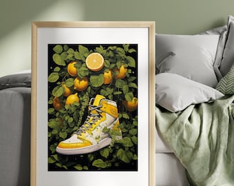 Arte mural de zapatillas - Descarga digital: Impresión artística urbana de Sneakerhead con diseño botánico de cítricos