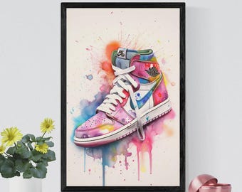 Impresión artística de zapatillas de acuarela – Decoración de caña alta Hypebeast (Descarga digital)