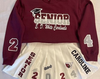 Personalized Graduation Senior Outfit/ Skirt and Sweatshirt Set/ Senior 2026/ Grad Gifts/ Senior Pictures/