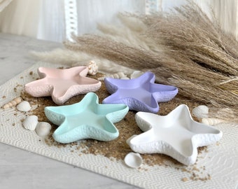 Starfish Trinket Dish, Jewelry Tray, Key Bowl, Ocean Home Decor, Plaster Dish, Beach Home Decor, Bridal Shower Favors, Handmade Gift