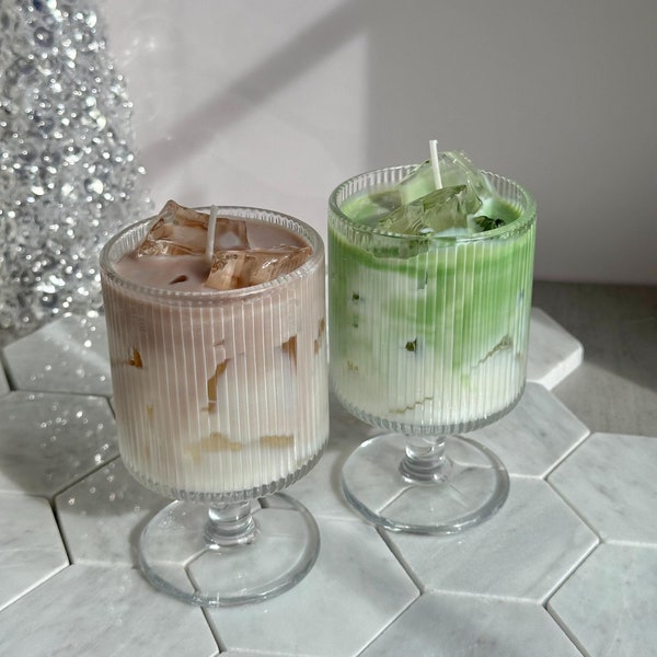 Velas de café latte helado, velas de matcha latte helado, matcha latte de fresa, velas de soja perfumadas, velas de postre, regalo para amantes del café