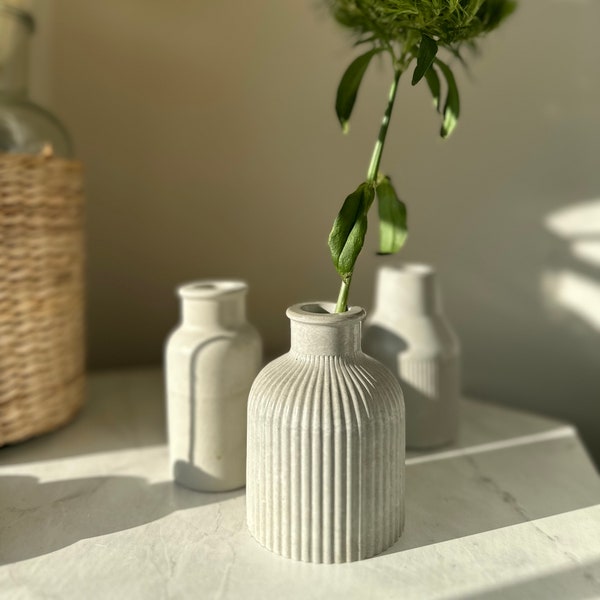 Minimalist Concrete Vase, Modern Style Vase, Ribbed Mini Vase, Concrete Candle Holder, Cement Vase, Small Vase, 3 Types