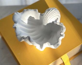 Bol en plâtre coquillage, Bol moyen en forme de coquillage, Décoration d'intérieur blanche, Catchall Bowl, Plat à bijoux, Bol coquillage, Style plage