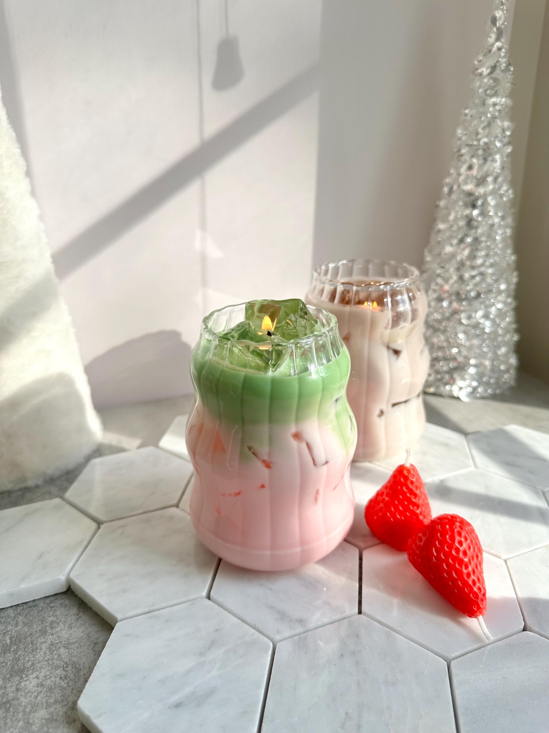 Iced Strawberry Pistachio Latte Candles, Dessert Candles, Scented Soy Candles, Cafe Candles, Long Lasting Candles