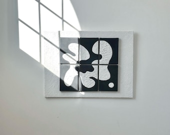 Modern Textured Wall Art - Black and White Abstract 3D Painting, Minimalist Plaster Art