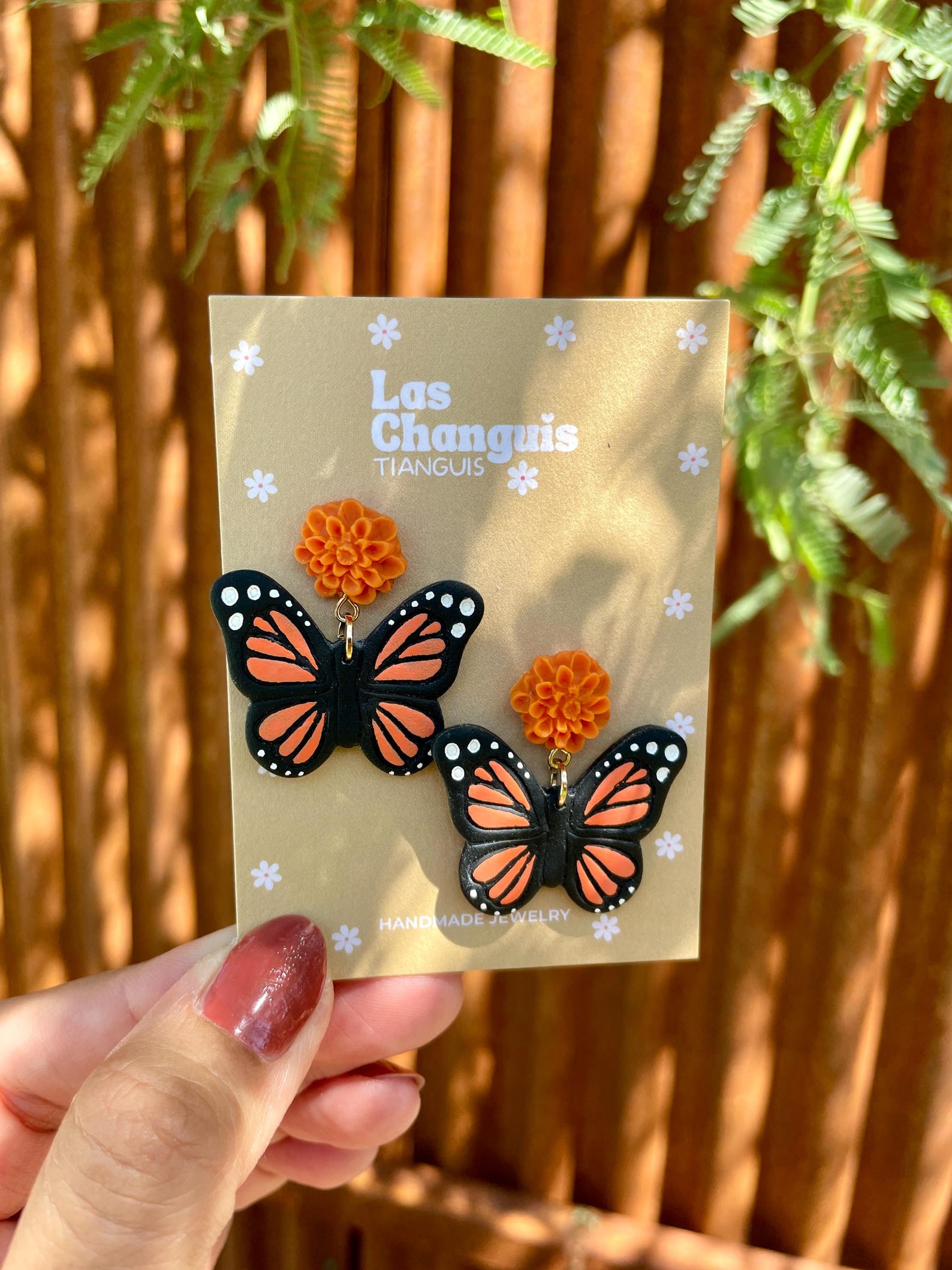 Handmade Monarch Butterfly Earrings | Día de los Muertos Polymer Clay Jewelry