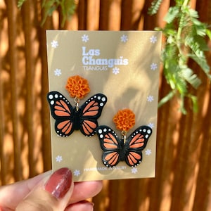 Handgemaakte monarchvlinderoorbellen | Sieraden Día de los Muertos | Cempasúchil y Mariposa Monarca | Mexicaanse Day of the Dead-oorbellen