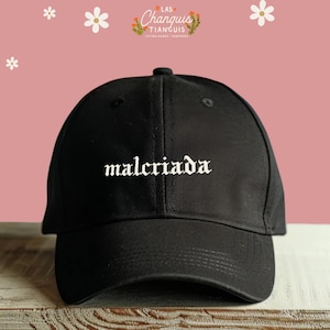 Malcriada Dad Hat – Black DTF Printed Hat | Funny Spanish Cap for Latinas | Old English Font | Chicana Style Baseball Cap | Latina Owned