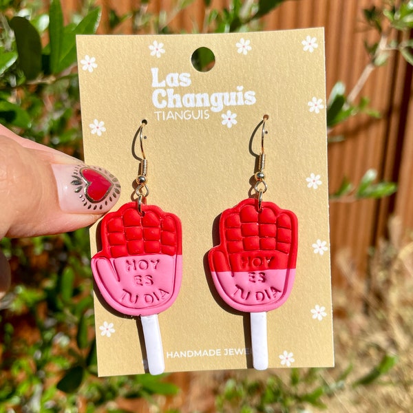 Handmade Paleta de Mano Earrings - 'Hoy es tu día' Message | Mexican Candy Dangle Earrings