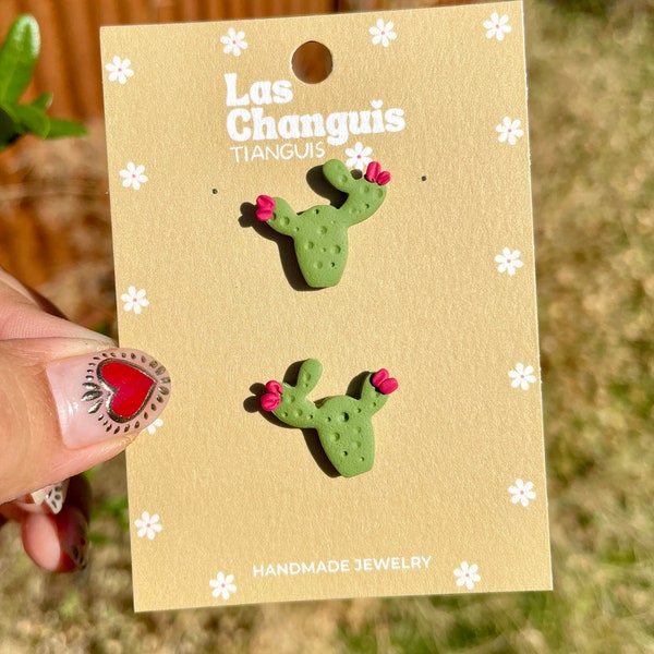 Charming Nopales Studs Earrings - Mini Cactus with Prickly Pear Design