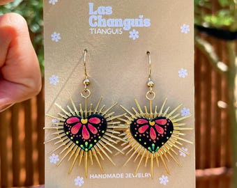 Handmade Sacred Heart Earrings | Mexican Folk Art Polymer Clay Jewelry
