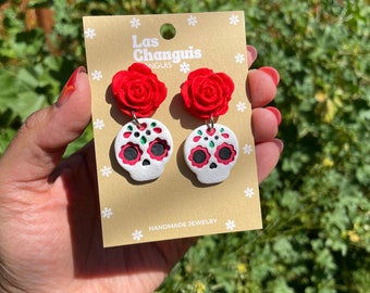 Brincos de caveira artesanais do Dia de los Muertos | Brincos do Dia dos Mortos | Brincos de caveira de açúcar | Joias mexicanas | Loja Latina