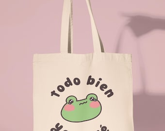 Sacola Todo Bien Ya Lloré – Bolsa de lona Crying Frog – Presente engraçado em espanhol – Humor sobre saúde mental – Propriedade latina – Estética fofa e triste