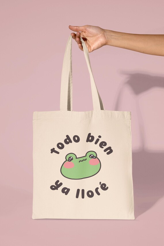 Todo Bien Ya Lloré Tote Bag – Crying Frog Canvas Bag – Funny Spanish Gift – Mental Health Humor – Latina Owned – Cute & Sad Aesthetic