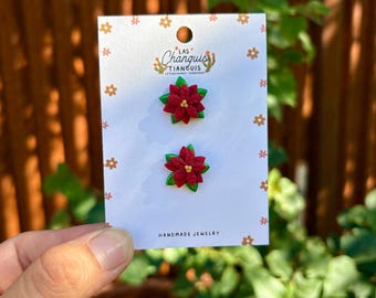 Handmade Nochebuena Poinsettia Earrings | Christmas Flower Studs | Polymer Clay Earrings | Holiday Jewelry | Latina-Owned Gift