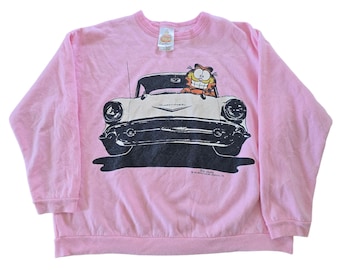 Vintage 1990s Garfield Cat Car Graphic Sweatshirt.
