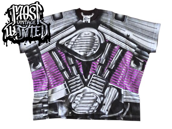 1990s Vintage V-Twin Engine Motorcycle AOP Shirt.