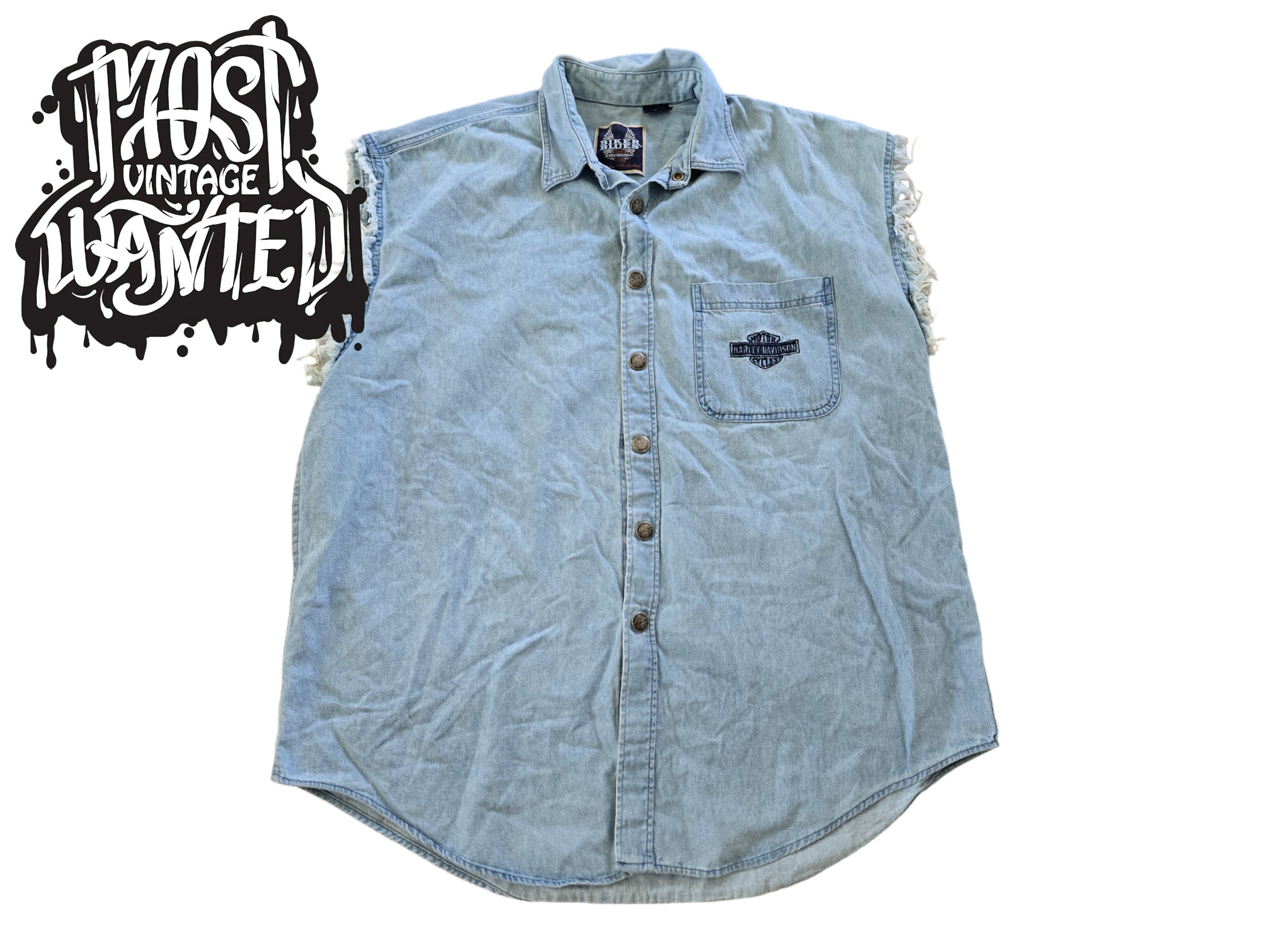トップス 90s-00s HARLEY-DAVIDSON denim shirts Vintage 90s Harley Davidson Denim Shirt Sz M Women Short