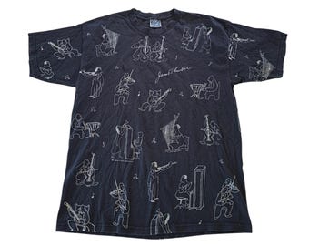 Vintage James Thurber Wildwood Productions AOP grafisch T-shirt jaren 90.