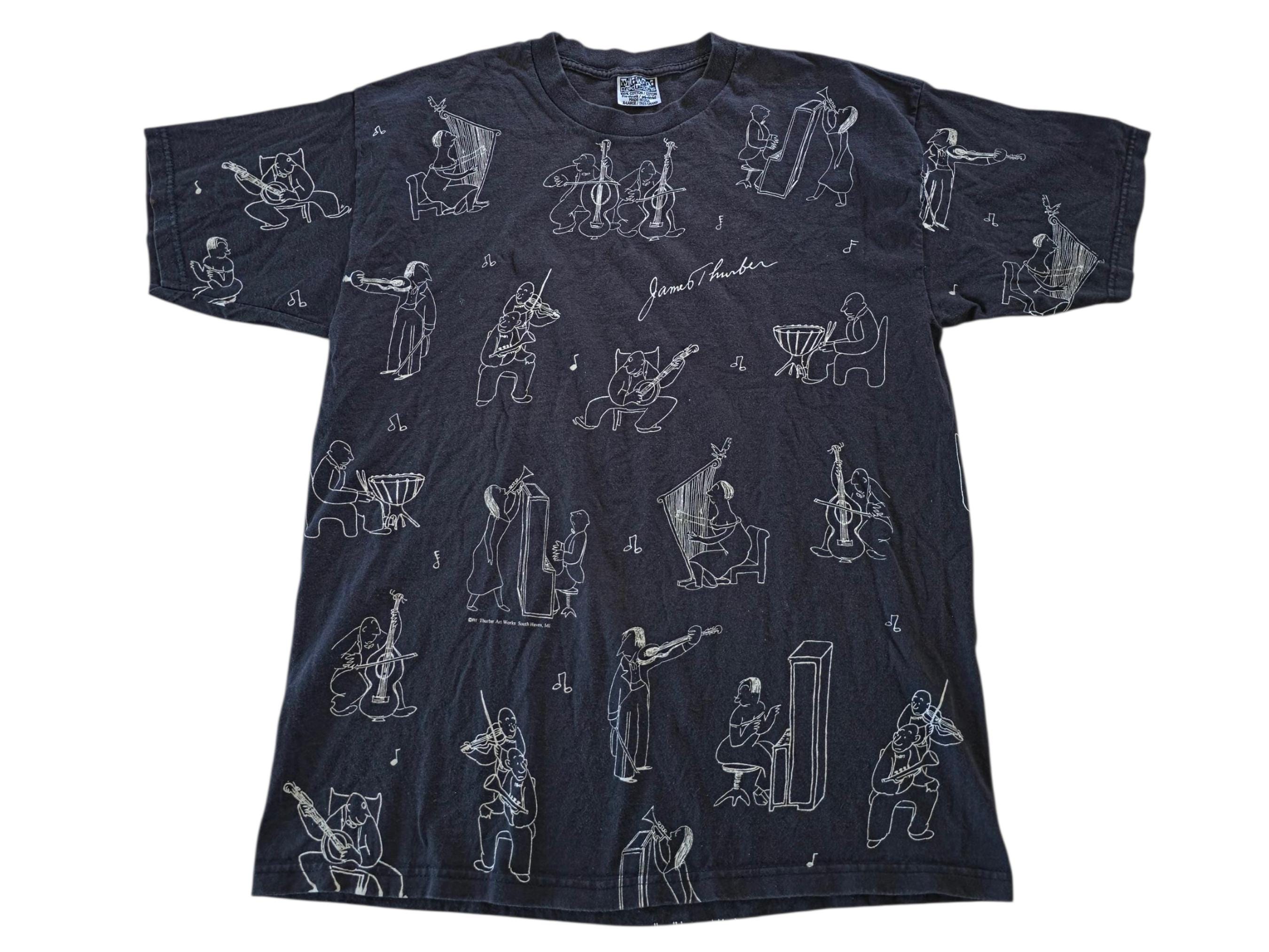 90s Vintage James Thurber Wildwood Productions AOP Graphic T-shirt