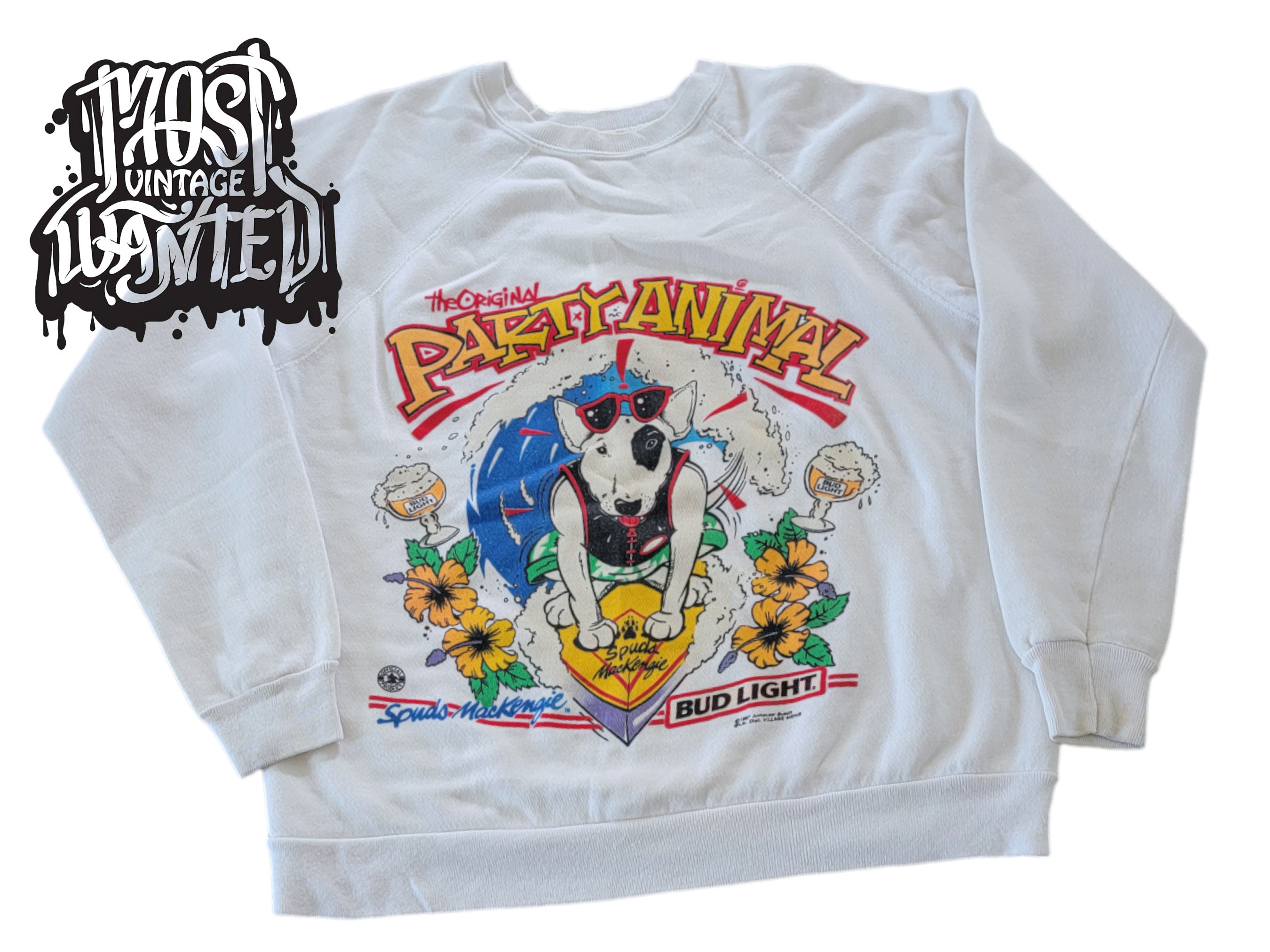 トップス 80s BUD LIGHT SPUDS MACKENZIE SWEAT Vintage 1980s Spuds Mackenzie Bud Light Party Animal