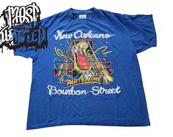 Vintage 80s Bourbon Street Graphic Tee: New Orleans White Cotton