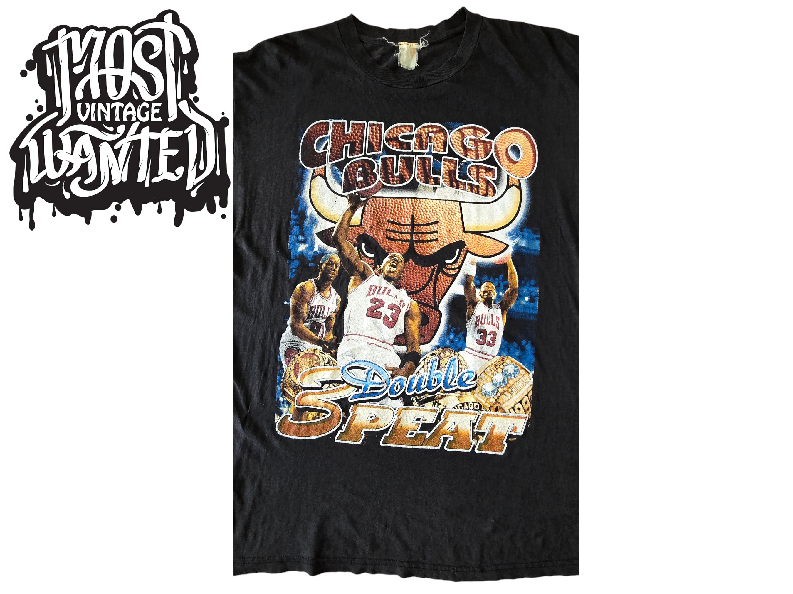 Vintage 1990s Chicago Bulls Michael Jordan 3-peat Rap Graphic T