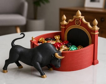 Charging Bull Arena Gate Sugar Bowl, 3D Printed Spanish Matador Tabletop Accent, Unique Coffee Station Decor & Sweet Treat Holder