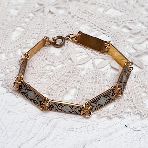 Vintage Damascene Style Panel Links  Bracelet.