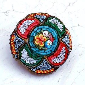 Antique Micro Mosaic Floral Brooch Italy Grand Tour Art Deco Jewelry