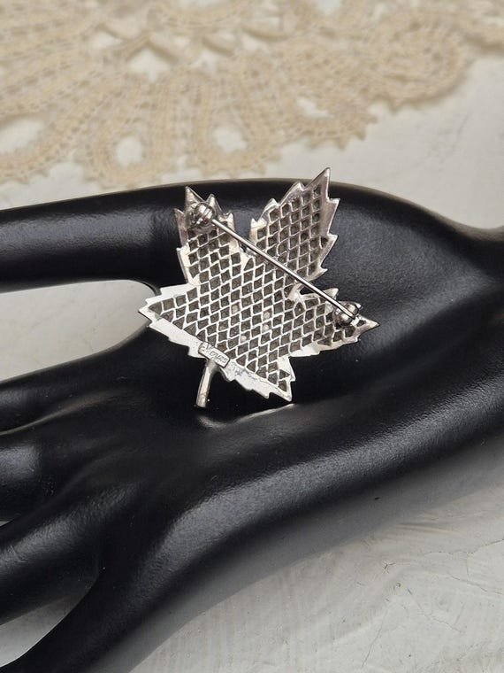 Keyes Signed Vintage Marcasite Silver Plated Mapl… - image 13