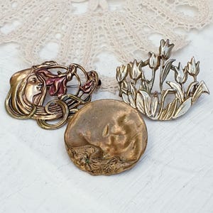 Three Vintage Art Nouveau Inspired Brooches. Vintage Jewelry Lot
