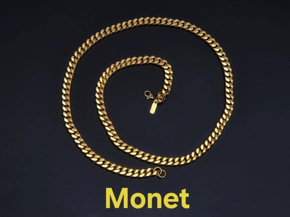 MONET Vintage Vergoldete Klassische Flache Breit Gliederkette.