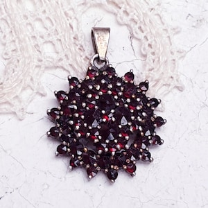 Antique Victorian 800 Silver & Bohemian Garnet Pendant. Mid 19th century. Stamped