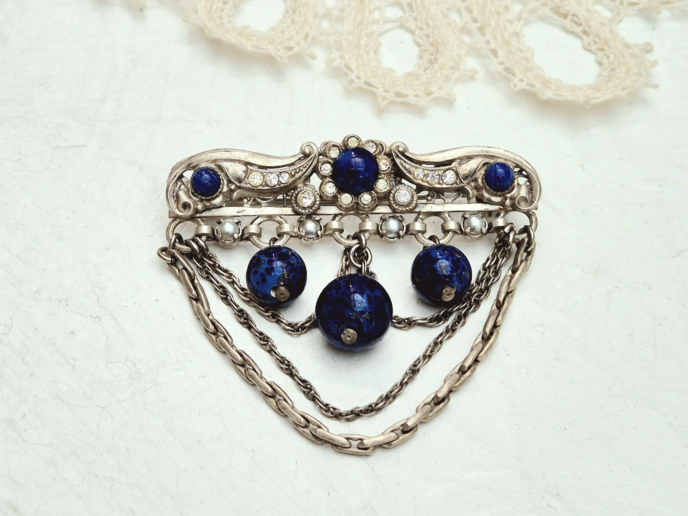 Très Belle Broche Chatelaine à Perles - Style Années 50 - Occasion Vintage