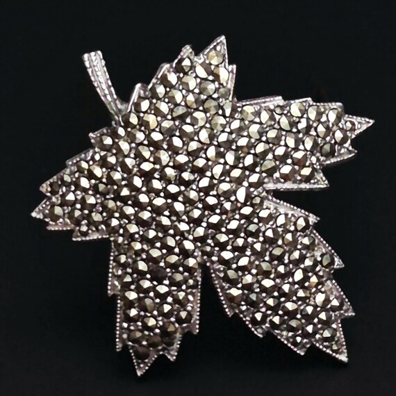 Keyes Signed Vintage Marcasite Silver Plated Mapl… - image 4