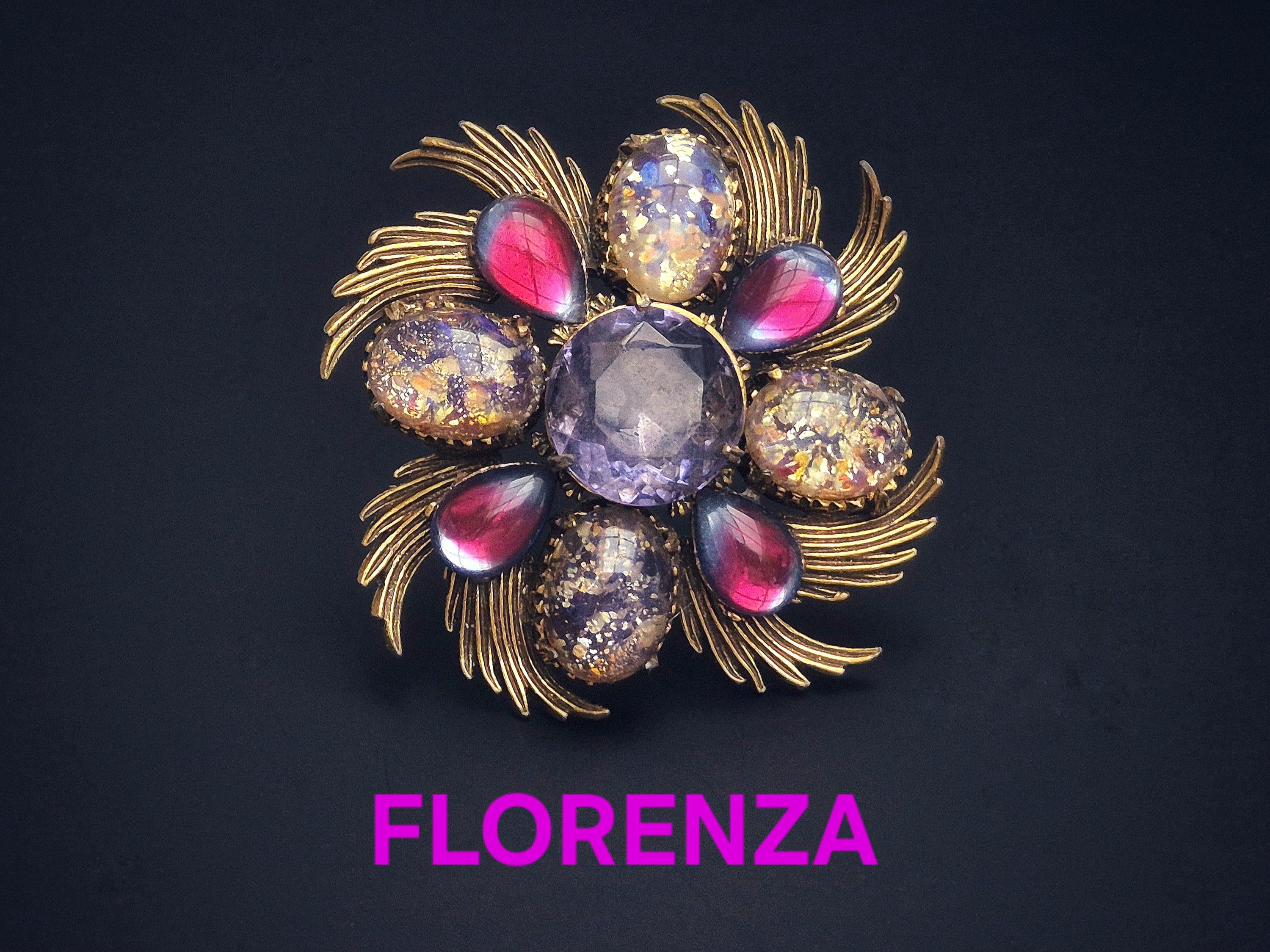 【超美品】FLORENZAヴィンテージ  1950-1960年代　ブローチ フロレンザ(Florenza)プティサイズのアンティーク風ブローチ
