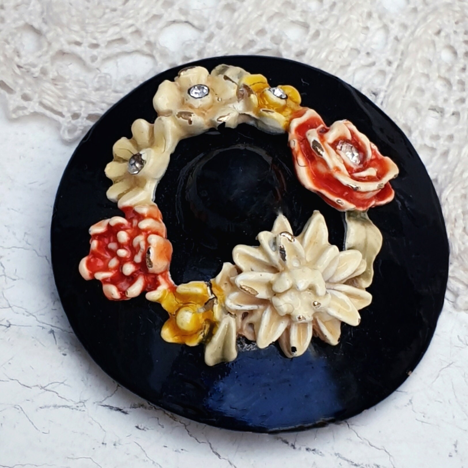Spilla Ciondolo Vintage Fairy | Gioiello Smalto E Cristallo | Stile Art Deco | Oro Toni - Foto 3