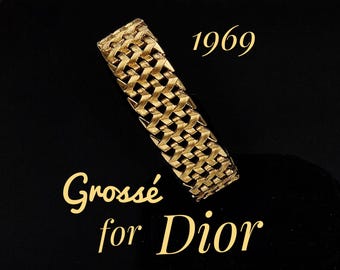 S*r様 GROSSE GARMANY グロッセ Dior ヴィンテージ ブレス GROSSÉ for DIOR 1961 Vintage Wide Cuff Bracelet. Gold Plated, Fine