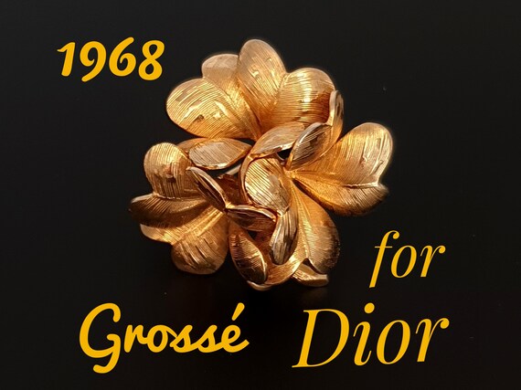 Christian Dior ブローチ 薔薇 ゴールド ヴィンテージ GROSSE for DIOR RARE 1968 Vintage Gold Plated Fancy Flower Brooch