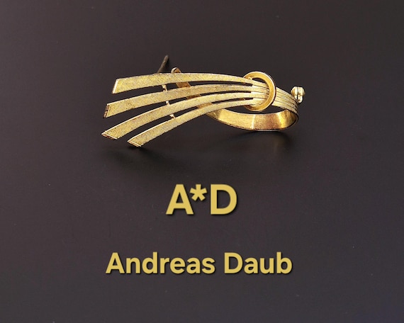 Andreas Daub Vintage American Double Gold Plated Abstract Minimalist Brooch. Signed A*D