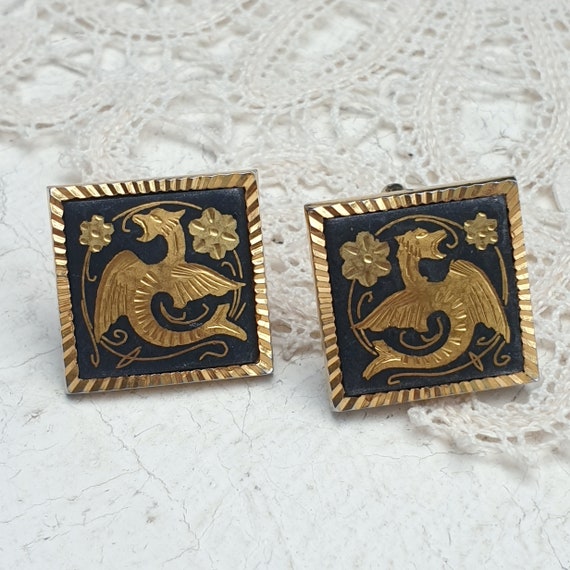 Vintage Damascene Toledo Gold Inlay Jewelry Set. … - image 5