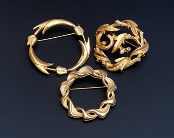 LOT De Broches Rétro Dorées - Bijoux Fantaisie Vintage - Pour Costume Ou Déco - Occasion Bon État
