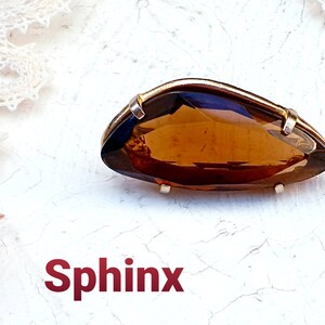 SPHINX  Vintage 1950s Topaz Glass Insert Gold plated Setting Brooch Pin Signed by Sphinx Numbered  A 983